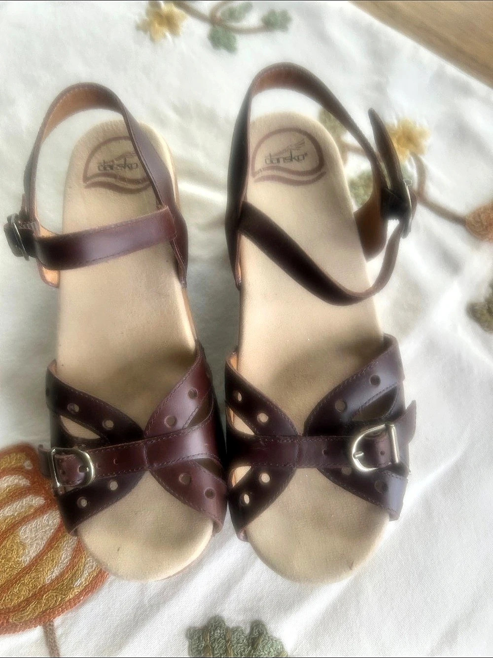 Dansko Sassy Cordovan Milled Heel Brown Wedge Sandals